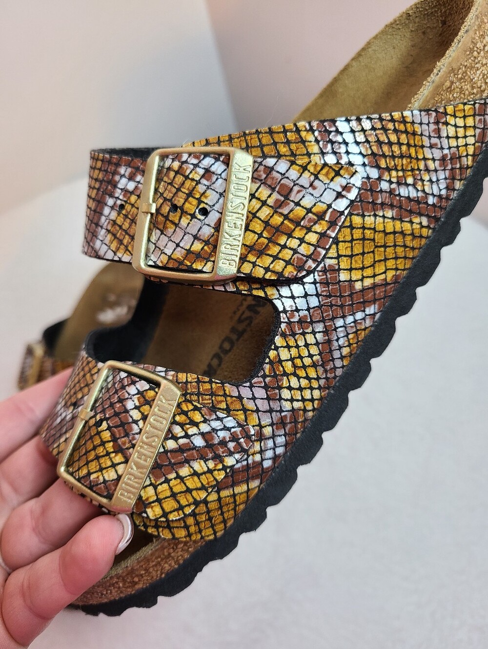 Birkenstock Arizona Python Leather Buckle Sandals Size 38 (7.5) - Picture 2 of 5